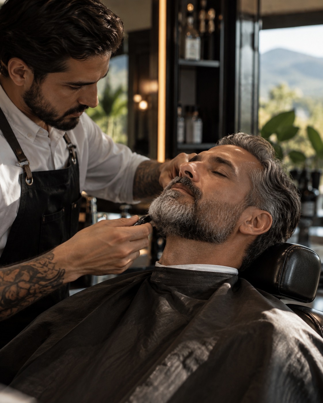 Escena ilustrativa de un barbero trabajando el cabello de un cliente.